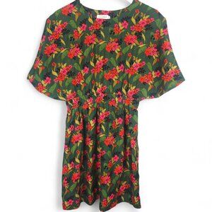 Lili Sidonio Molly Bracken Dress XS Green Floral Open Back Flutter Sleeve Tropic